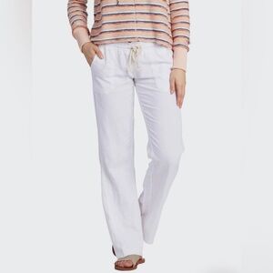 Oceanside Flax Linen Roxy Flared Pants - White Medium